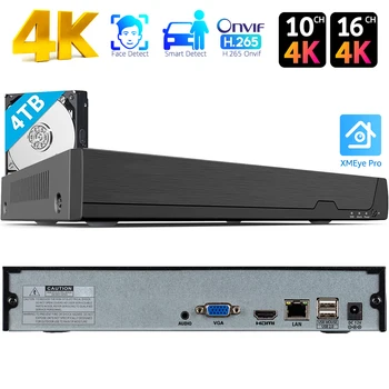 4K 16CH NVR H. 265 Onvif Võrgu videosalvesti IP Kaamera (1080P/3MP/4MP/5MP/8MP) XMeye NVR Face Detect P2P Pilv CCTV Rekord