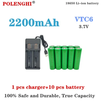 100% tõsi võimsus 3.7 V, 2200mAh 18650 VTC6 laetav liitium-ioon aku 30A sobib mänguasi vahendid taskulamp+USB laadija