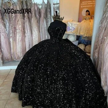 Sädelevat Musta Quinceanrea Kleidid 2023 Elegantne Kullake Litrid Pall Kleit Kleit Magus 16 Princess Sünnipäev Vestido De 15 Aastat