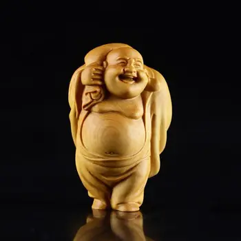 Kalju cypress puidu nikerdamiseks lenkstangi mänguasjad, Maitreya Buddha peen nikerdamiseks käsitöö, boutique meelitada rikkuse