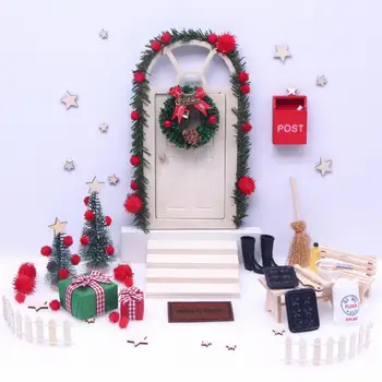 Kääbus Jõulud Tuled Dollhouses Pidulik Nukumaja Ukse Kaunistused Maagiline Haldjas Uksed Jõuludeks Pooled Väljas