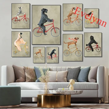 Koer Jalgratta Kunsti Plakatid Taks Must Labrador Dalmaatsia Koer Labrador, Bokser Afganistani Koer Boston Home Decor Lõuend Seina Art Prints