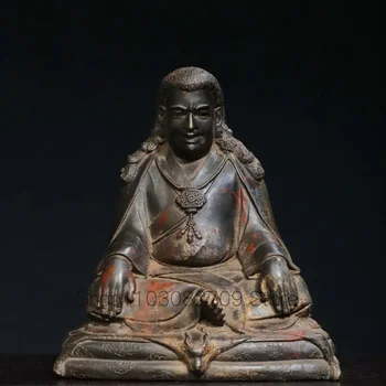 19cm Tiibeti Vana Pronksist Buddha Puhas Vask, Kullatud Vermilion Liiva Värvitud Auväärne Meister Buddha Ornament