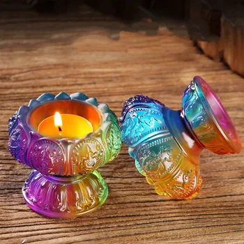 Värviline Klaas Küünal Cup Kogumise Reljeef Romantiline Lille Küünlajalg Tiibeti Budistlik Pulm Õhtusöök Kodus Laua Kaunistamiseks