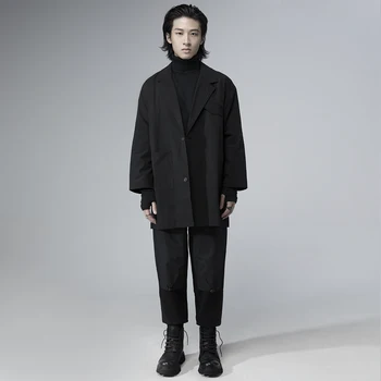 Lihtne Mood Vabaaja Ühest Mastist Jope Keskmise Pikk, Jaapani Yamamoto Stiilis Lahtine Must Ülikond