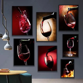 Köök Punase Veini Juua Veini Klaasist, Lõuend Maali Printida Plakateid Seina Art Pilt Restoran, Baar Klubi Söögituba Home Decor