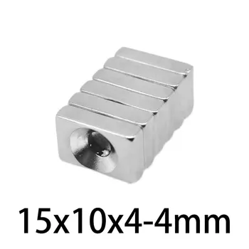 50~100TK 15x10x4-4mm N35 Quadrate Võimsad Magnetid Peitpeakruvi Auk 4mm Neodüüm Magnet NdFeB Magnet 15*10*4-4mm