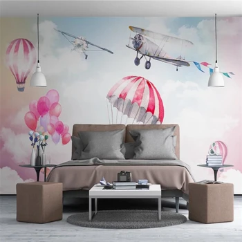 wellyu papel parede Kohandatud taustpildi, Värske, lihtne, värviline taevas lennuk, hot air balloon, seinamaaling, TV taust seina behang