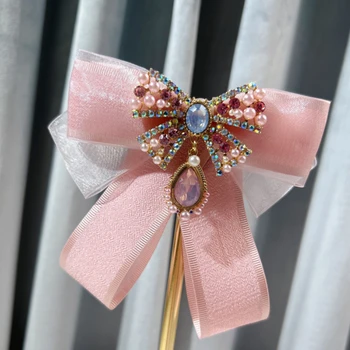 Korea Riidest kikilips Crystal Pearl Bowknot Prossid Naiste Kolledži Stiilis Särk Krae Sõrmed Luxulry Ehted Tarvikud