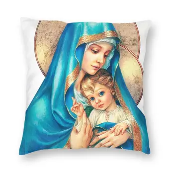 Maarja, Jeesuse Ema, Diivan Padi 50x50 cm Our Lady Christian Neitsi Maarja Beebi Jeesus Velvet padjapüürid Home Decor
