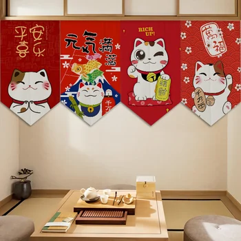 Jaapani-stiilis Õnnelik Kass Teenetemärgi Partitsiooni Lipu Kardin Köögi Ukse Kardin Lühike Kardin Kolmnurk Lipu Kardin