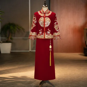 2023 Mehed Punane Veluur Dragon Tikandid Cheongsam Hiina Traditsiooniline Peigmees Pulmas Kleit Elegantne Oriental Tang Sobib Clothin