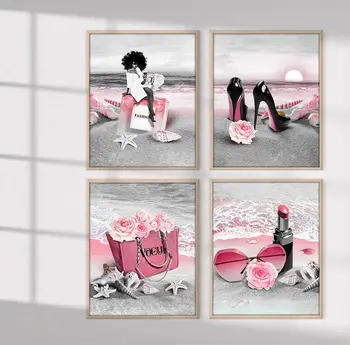 Diamond Maali Parfüümi Käekott Kõrged Kontsad Ristpistes Kit Tikandid Beach Roosad Lilled Mosaiik Pilt Tüdrukud Magamistuba Decor