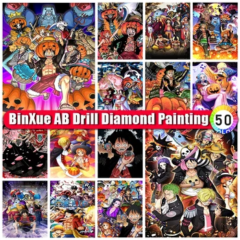BinXue Anime AB Diamond Maali Monkey D. Luffy Halloween ristpistes Roronoa Zoro Kõrvitsa Peaga Käsitöö Mosaiik Kolju Kunsti Kingitus