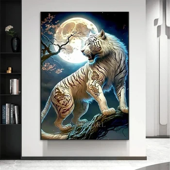 Uus Teemant Maali Kit 5D DIY Loomade valge Tiiger 100% Käsitsi ristpistes Kuu Maastik Mosaiik Tikandid Kodu Kaunistamiseks