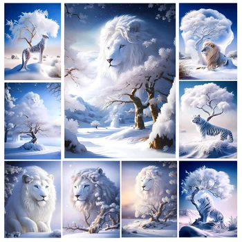 Lumi Valge Lõvi, Tiiger Täielik Teemant Maali Uus Kollektsioon Talv Puu Loomade 5D Mosaiik DIY Diamond Tikandid ristpistes A571