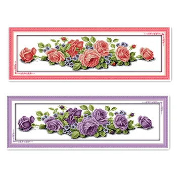 ristpistes komplektid tikandid neePink Purple Rose Spiraea Käsitsi ristpistes Kit Näputöö Mööbli Kaunistamiseks Roosa Tikand