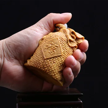 Pukspuu 5cm 6cm Õnnelik Kott Skulptuur Puit Õnnistus Kott Feng Shui Ripats Gunny Kott Kodu Kaunistamiseks