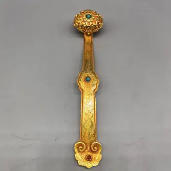 Antiik, Käsitöö Käsitsi Nikerdatud Qing Dünastia Kullatud Ruyi Ornament Kogumine