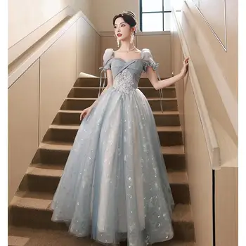 Sinine Õhtul Prom Dress Pidulik Prantsuse Kerge Luksus Temperament Printsess Kleidid Elegantne Vintage Pulm Pikk Marli Vestidos