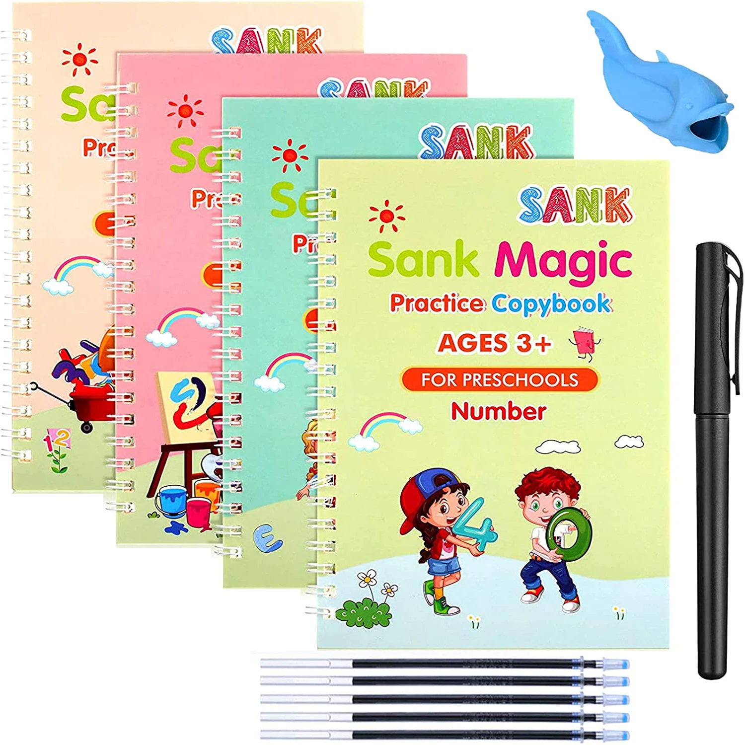 4 Raamatud VAJUS Magic Koopia Raamat Tava inglise keele Õppimine Lapsed Korduvkasutatavad Maagiline Copybook Jälgimise Raamat Kid Käekiri . ' - ' . 0