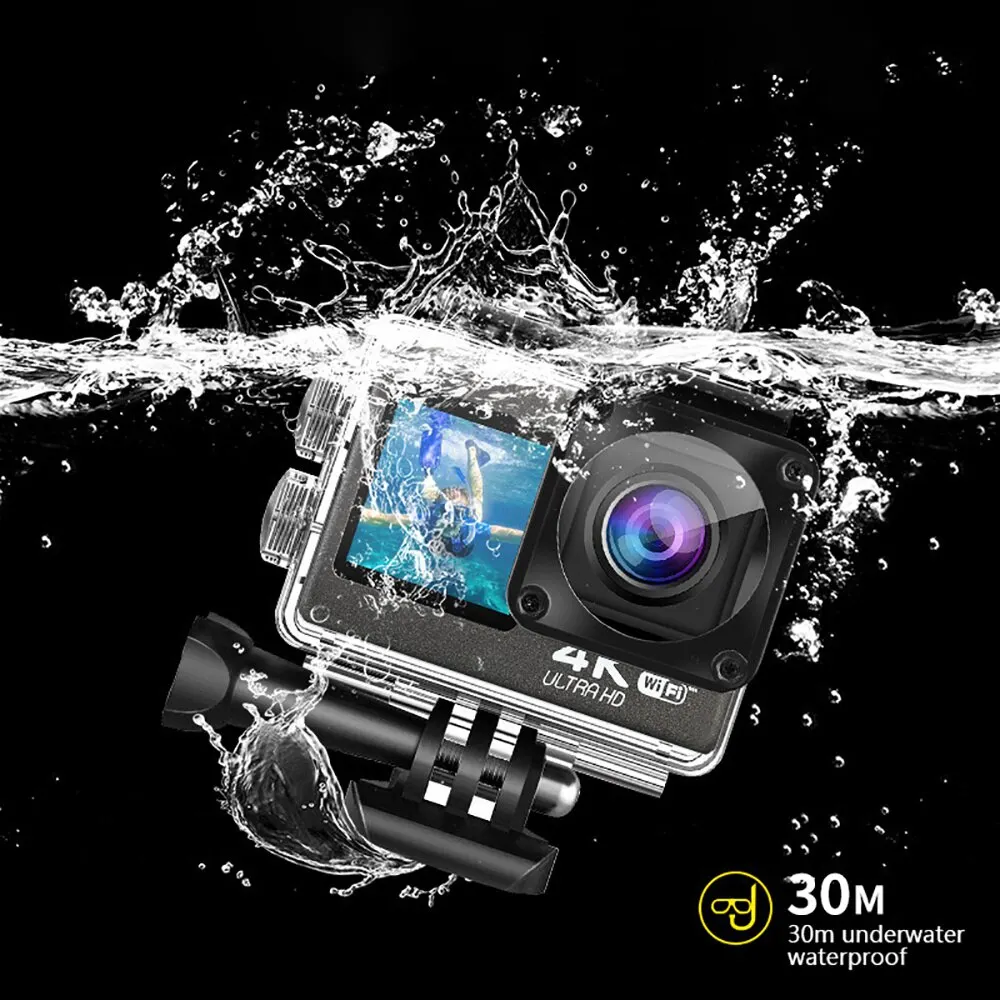 Action Kaamera 4K 60FPS 24MP 2.0 Touch LCD EIS Dual Ekraan, Wi-Fi 170D 30m Veekindel pult 4X Zoom Go Sport Pro Cam . ' - ' . 1