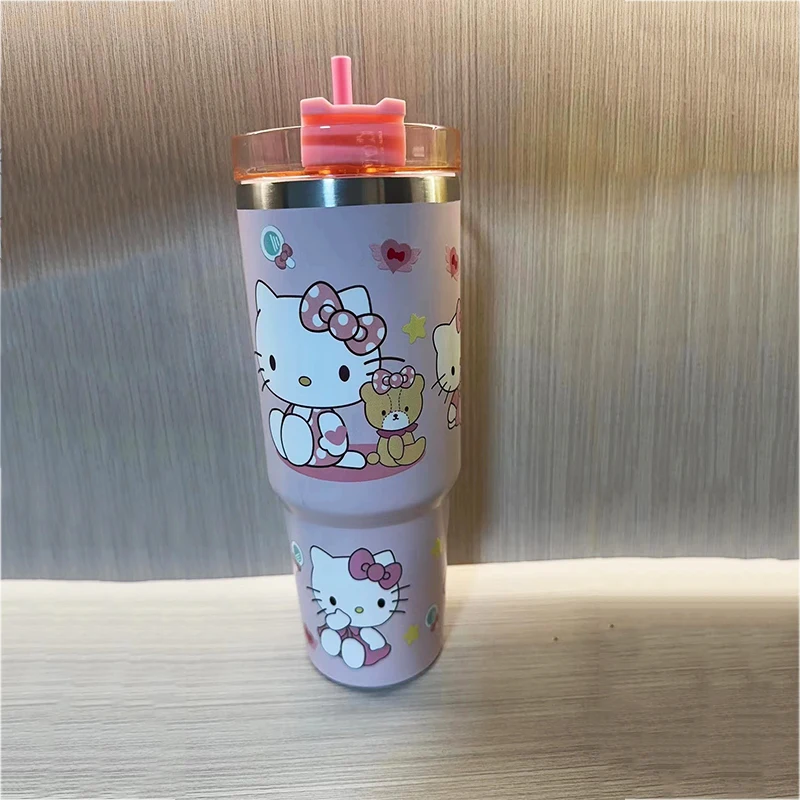 Kawaii Hello Kitty Kuromi Cinnamoroll Sanrio Double Layer Ice Cup Uus Anime Suure Võimsusega Vaakum-Isoleeritud Cup Auto Vee Pudel . ' - ' . 1