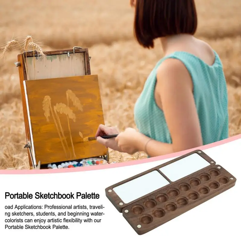 Puidust Reisi Värvi Palett Akvarell Värvi Palett Plaadi Box Kompaktne Suurus Maali Vahend Reisil Sketchers Professional . ' - ' . 2