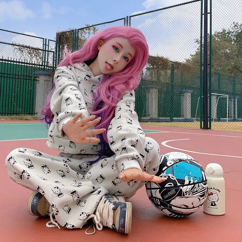 Sanrio Hello Kitty Dressipluus Sweatpants Koomiks Anime Crop Top, Topp Pullover Tüdrukutele Vabaaja Lahti Streetwear Sportwear Komplekt . ' - ' . 1